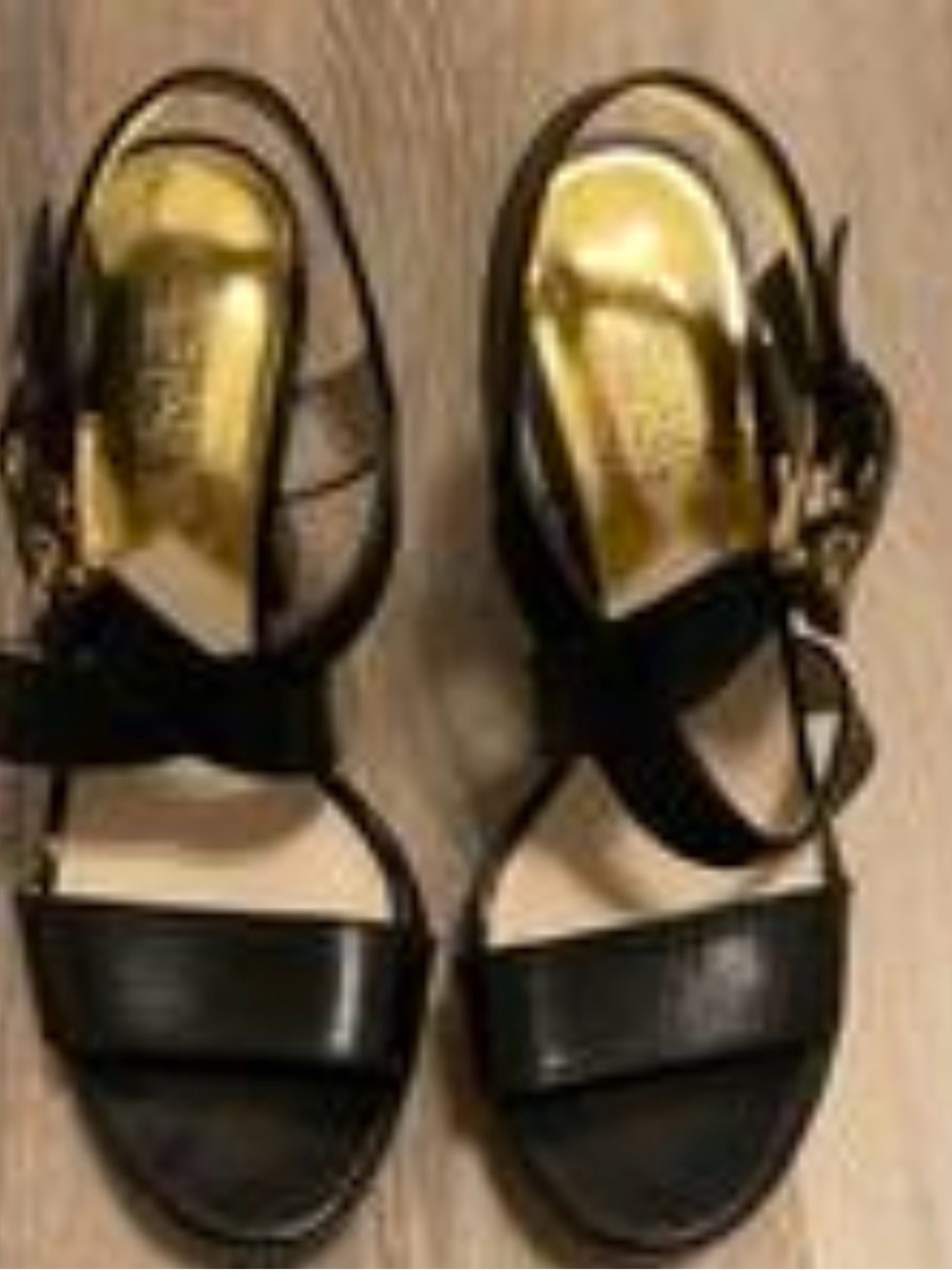 Michael Kors Black Leather Strappy Sandals with Gold Insole - Picture 1 of 8